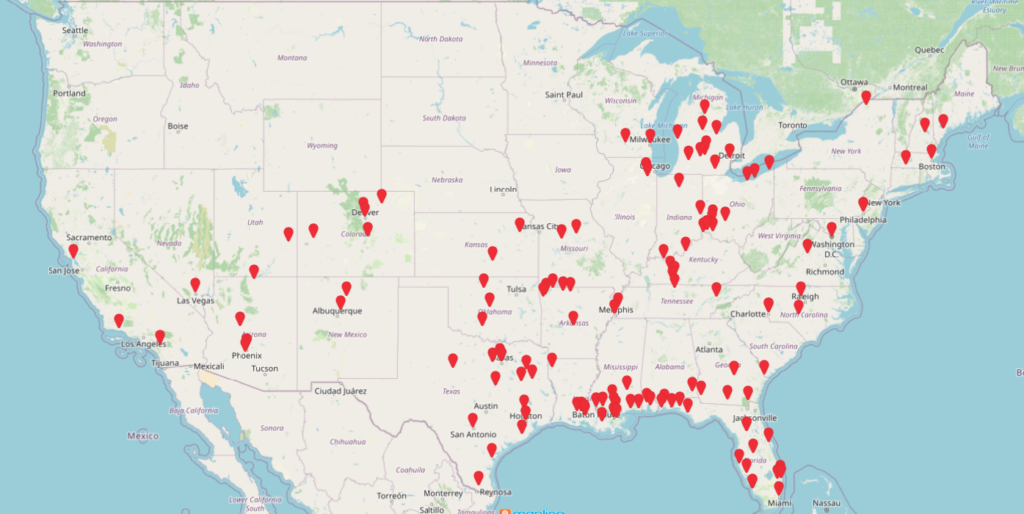 vet location pin map of the US